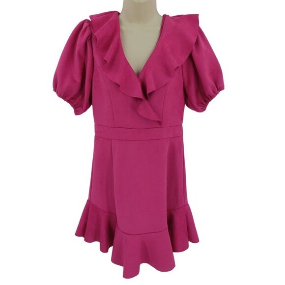 Fate Womens Large Pink Ruffle V Neck Short Sleeve Dress Sundress NEW No Tags - Picture 1 of 12